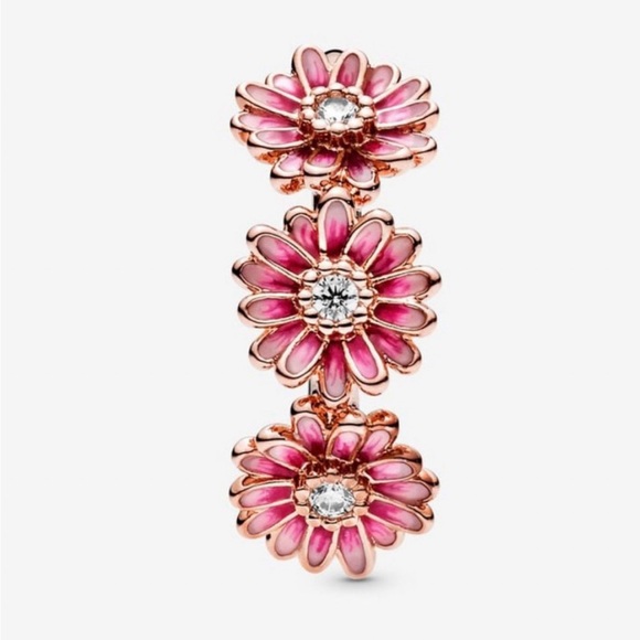 Pandora Pink Daisy Flower Ring Trio Size 6 - Picture 4 of 5